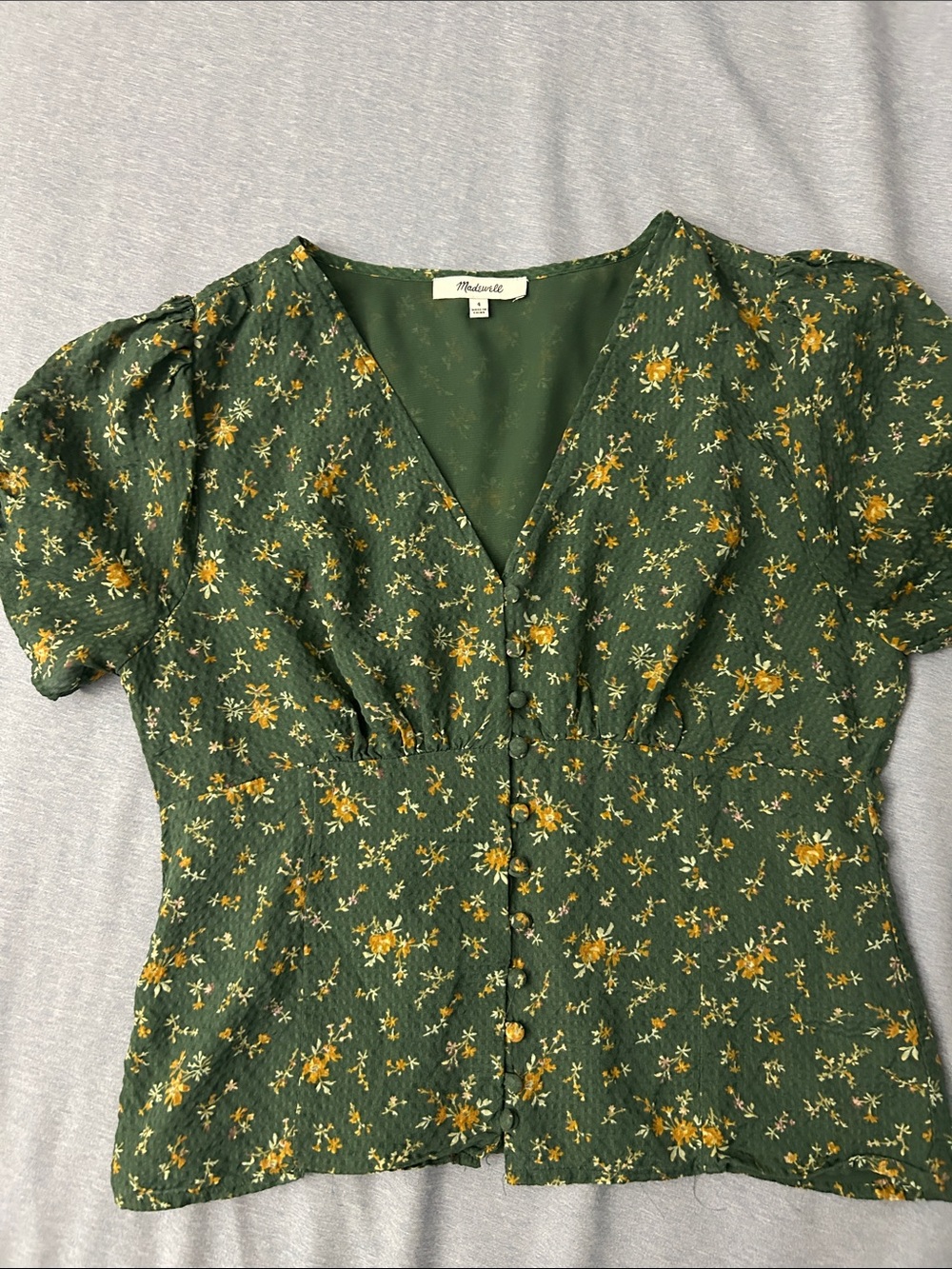 Madewell Green Floral Button-Front V-Neck Blouse